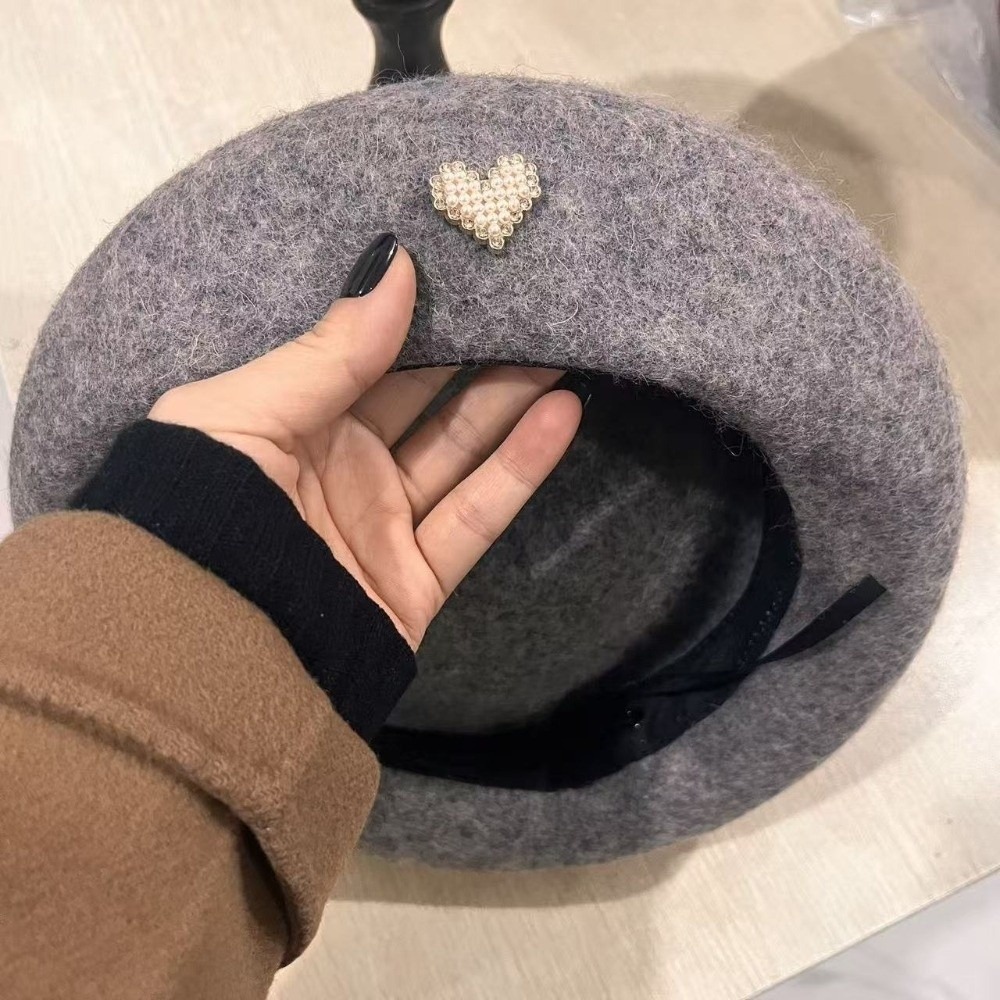 Beret French Wool - ファッション暖かい冬用ウールベレー帽レトロ無地フレンチアーティストハット調節可能なエレガントなフェルトベレー帽女性用