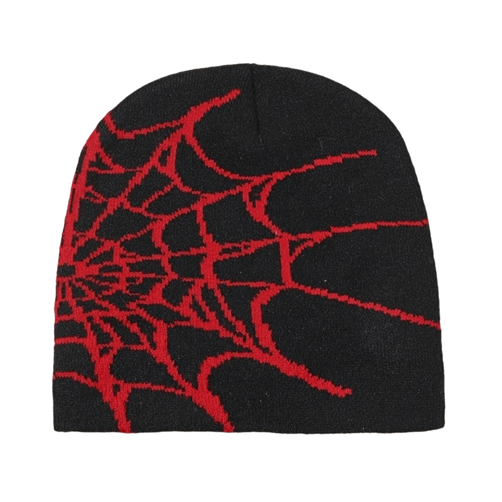 Beanie Cuffed Knit - Y2Kソフトスパイダーウェブ柄ビーニーキャップ ストレッチウォームプルオーバーハット 多色展開 ストリートパンク カフ付きニットハット ユニセックス