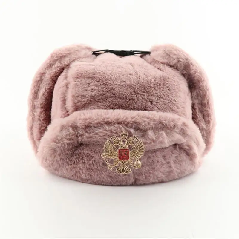 Winter Trapper Hat - ソビエトバッジ付きウシャンカ帽子 男女兼用 ボンバーハット CCCP軍パイロット トラッパー トルーパーハット