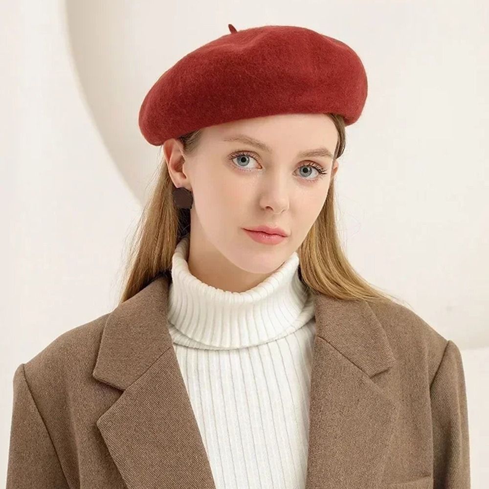Beret French Wool - ファッション暖かい冬用ウールベレー帽、無地レトロフレンチアーティストハット、エレガントなオールマッチプレーンキャップ、女性用