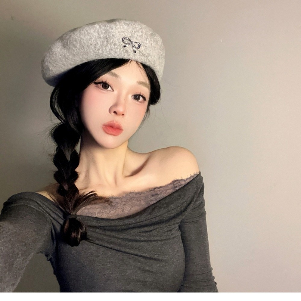 ファッション暖かい冬用ウールベレー帽、蝶結びレトロフレンチア - Beret French Wool のレビューと価格
