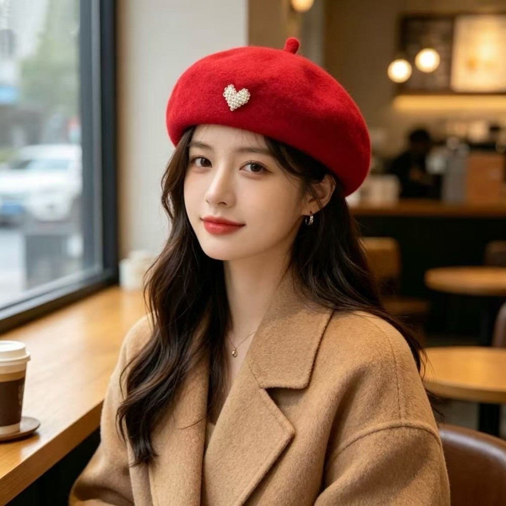 ファッション暖かい冬用ウールベレー帽レトロ無地フレンチアーテ - Beret French Wool のレビューと価格
