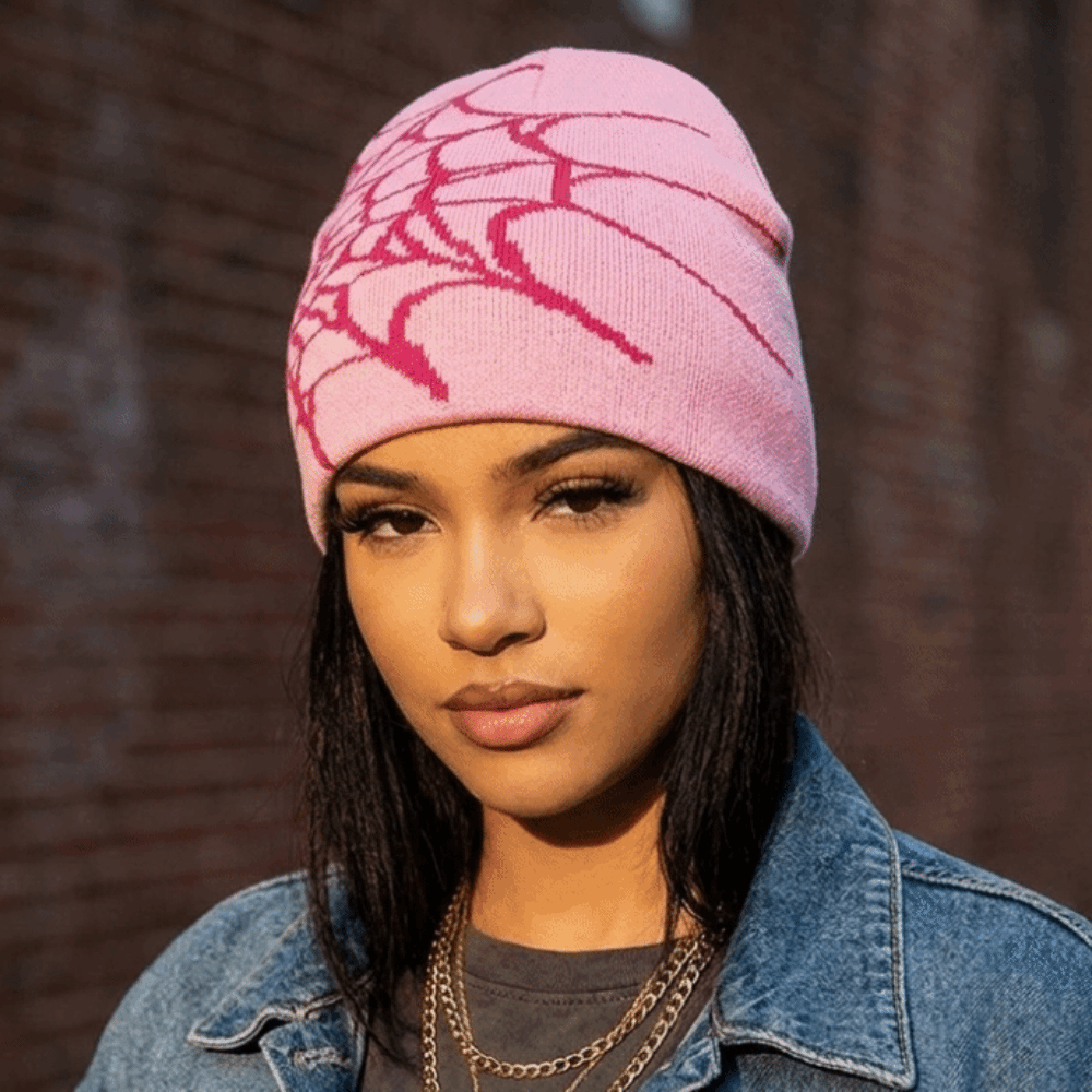 Y2Kソフトスパイダーウェブ柄ビーニーキャップ ストレッチウ - Beanie Cuffed Knit のレビューと価格