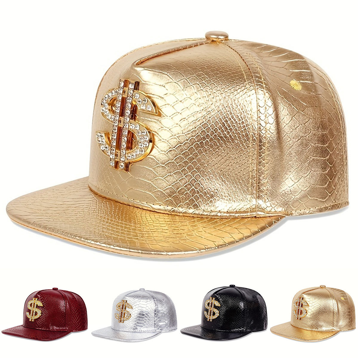 レザーメタリックドルサイン野球帽男性女性調節可能なスナップバ - Baseball Cap Structured のレビューと価格
