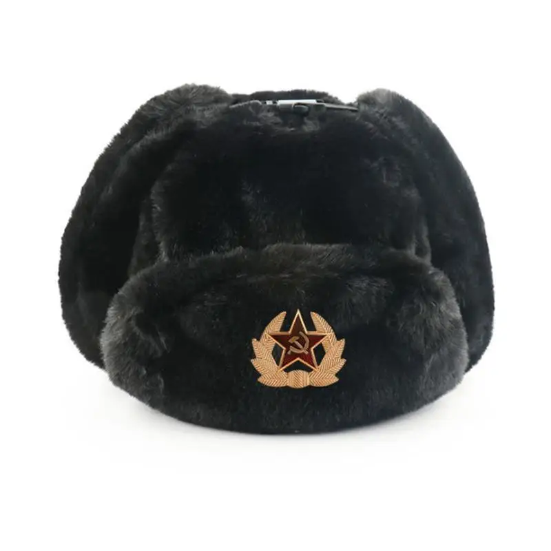 ソビエトバッジ付きウシャンカ帽子 男女兼用 ボンバーハット  - Winter Trapper Hat のレビューと価格