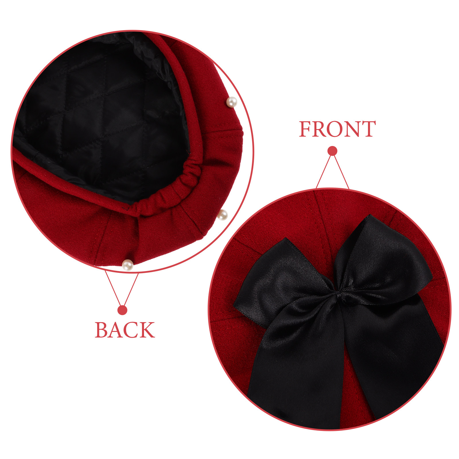 レディースパールベレー帽 リボン付き エレガントな八角形 ヴ - Beret French Wool のレビューと価格