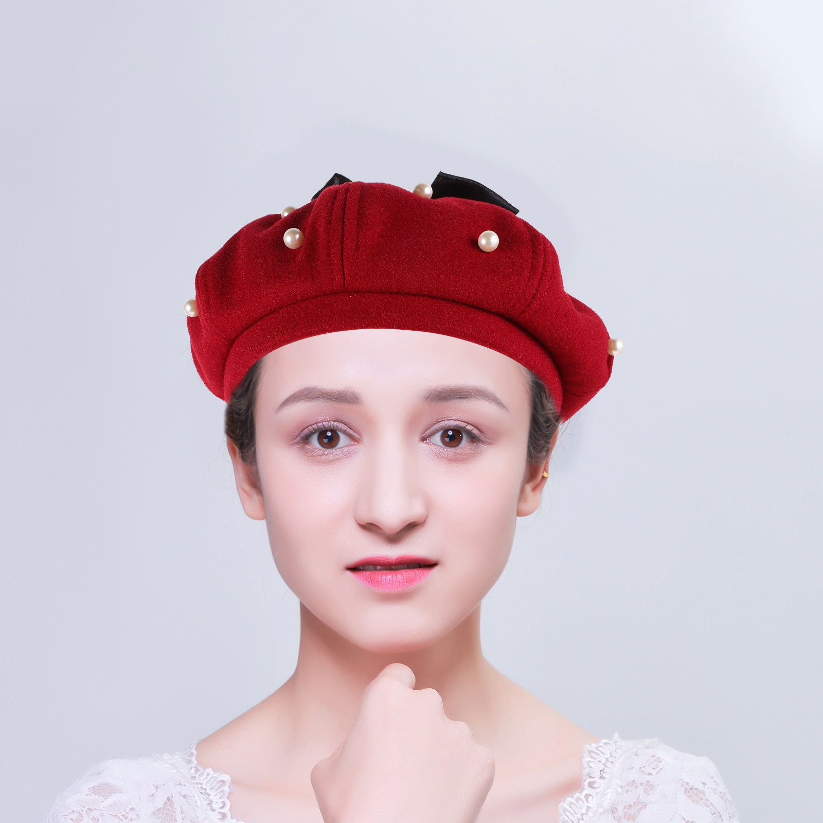 レディースパールベレー帽 リボン付き エレガントな八角形 ヴ - Beret French Wool のレビューと価格