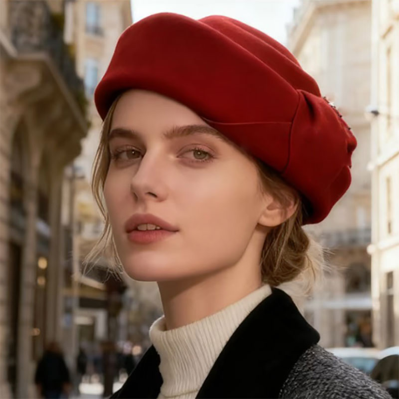 新しいクラシックウールフェルトベレー帽女性冬高品質フェルト帽 - Beret French Wool のレビューと価格
